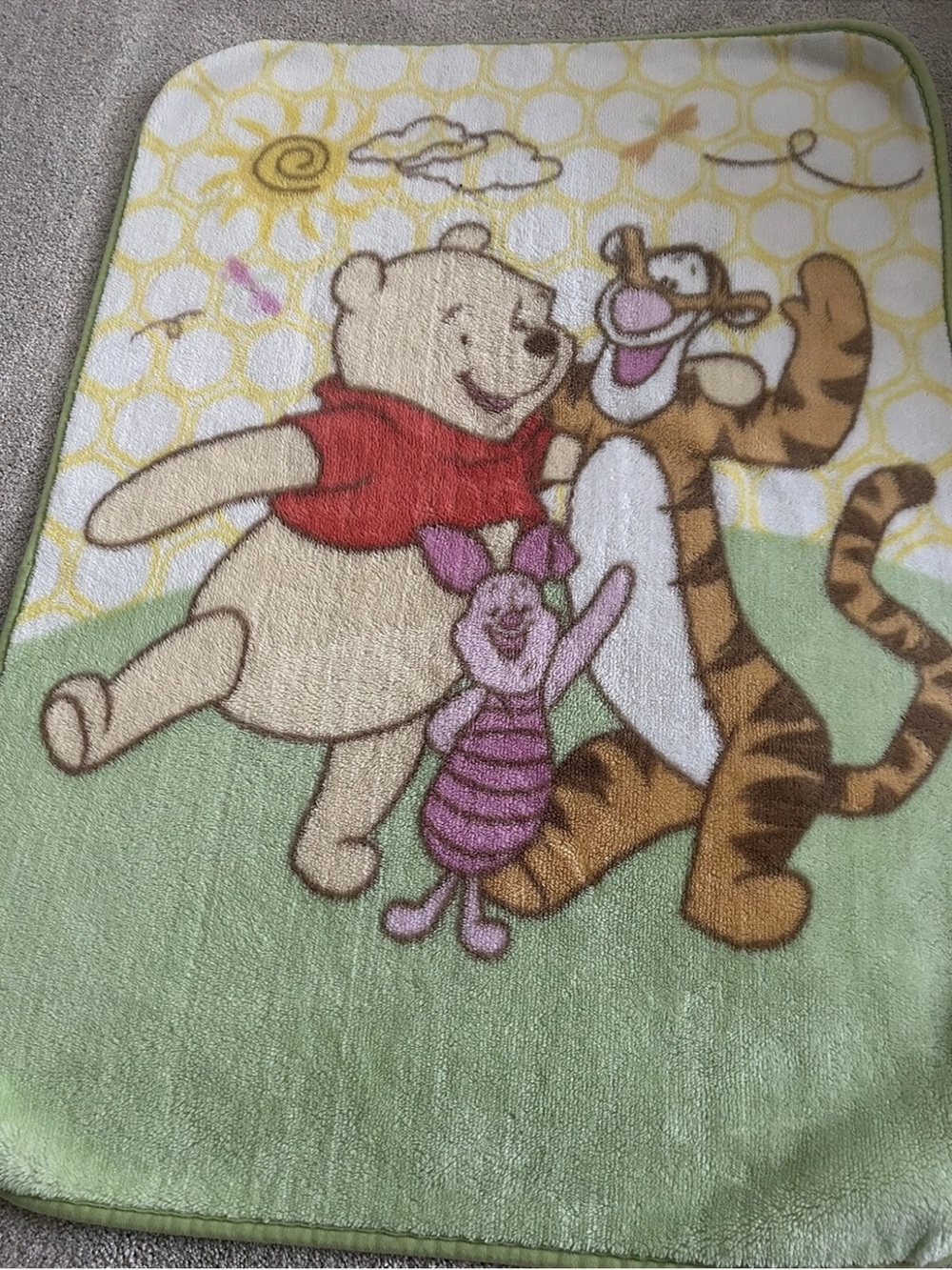 Vintage Disney Winnie the Pooh Tigger Piglet Sun Hug Baby Crib Fleece Blanket